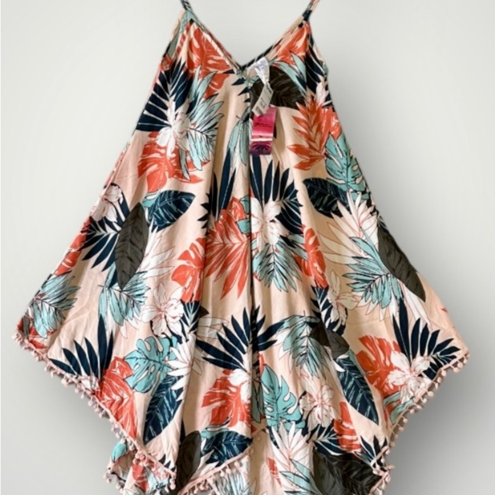 NEW JAPNA GOA S or M DRESS BEACHWEAR VISCOSE Adj Straps Asymmetrical Pom Poms - Picture 3 of 10